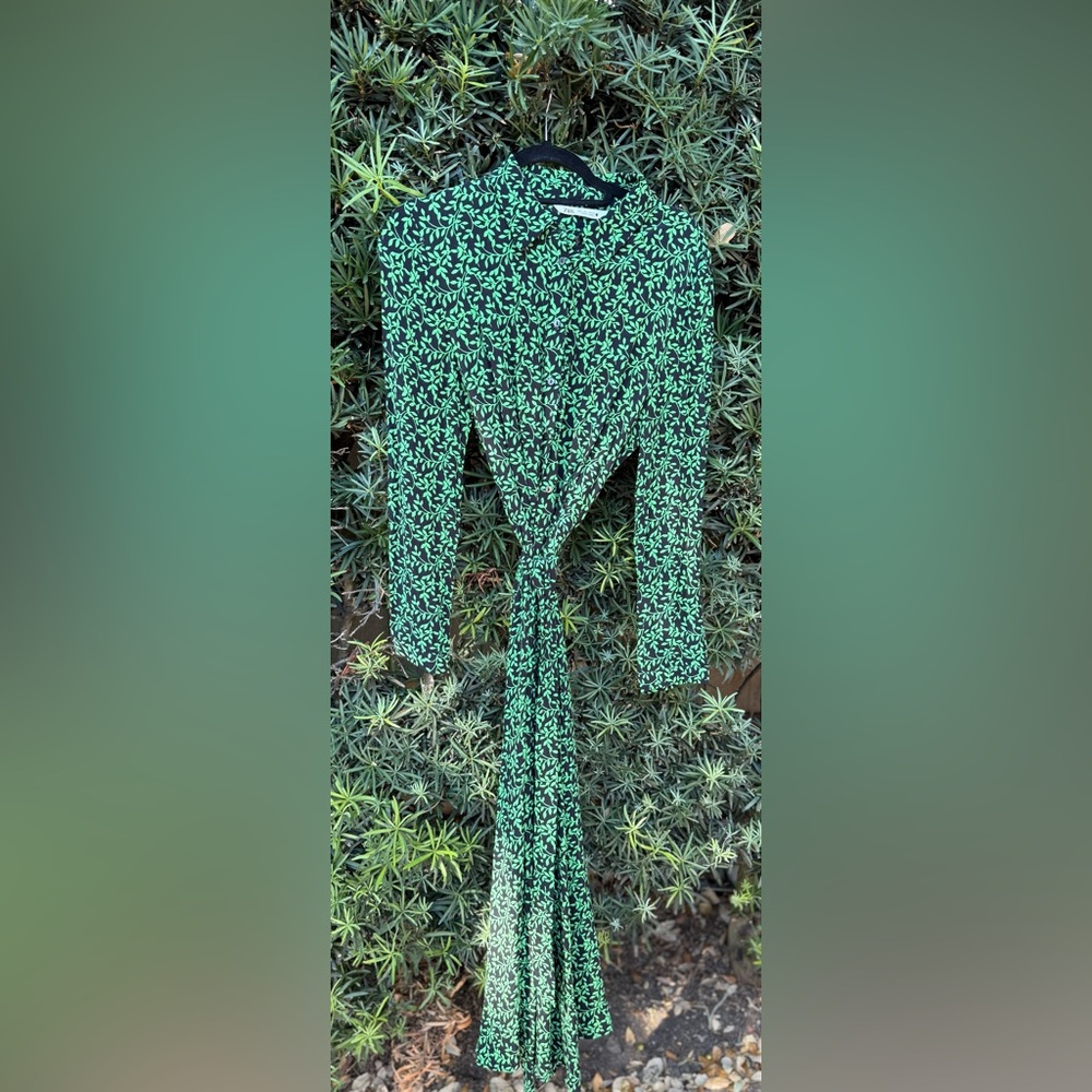 Zara Black and Green Leaf Print Midi Dress